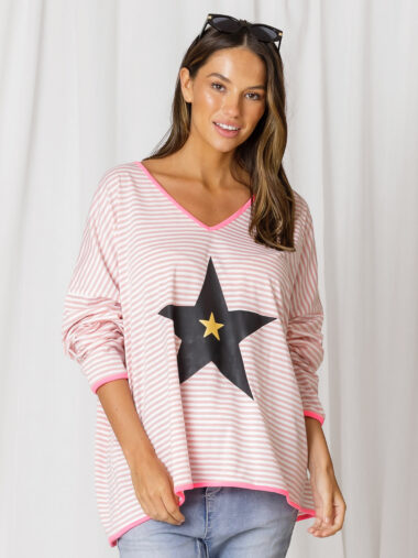 Striped Cotton LS Tee Pink Love Lily The Label