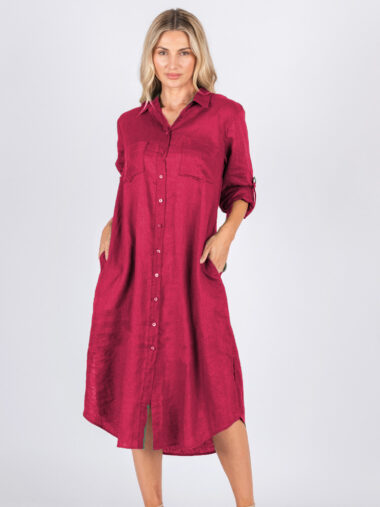 Pocket Front Linen Dress Raspberry Worthier