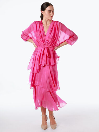 La Strada Silk LS Tie Dress Pink