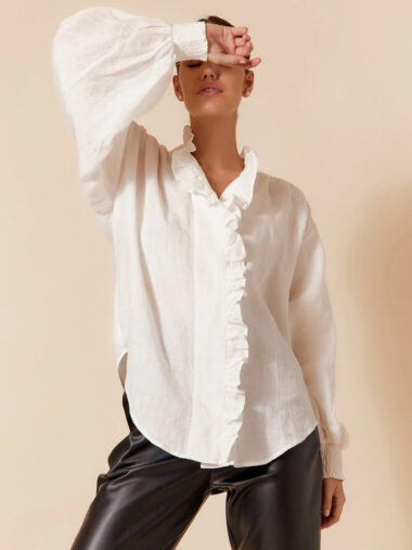 Linen Frill Front Shirt White Adorne
