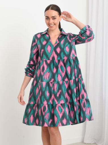 Collared Cotton Tier Dress Teal Liberty Rose