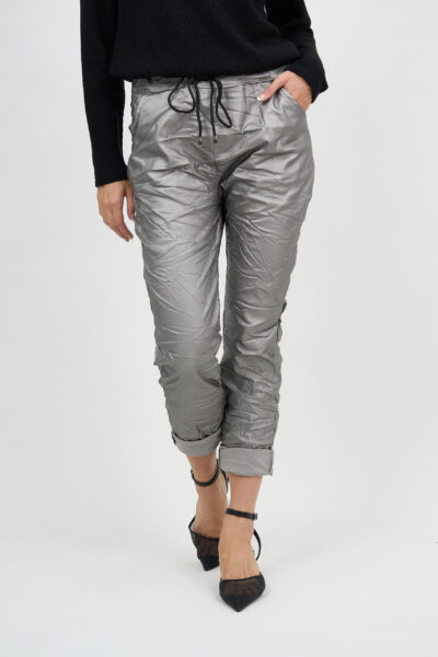 Wet Look Jogger Pant Pewter La Strada