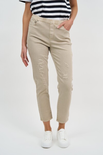 Distressed Pull On Jean Natural Threadz
