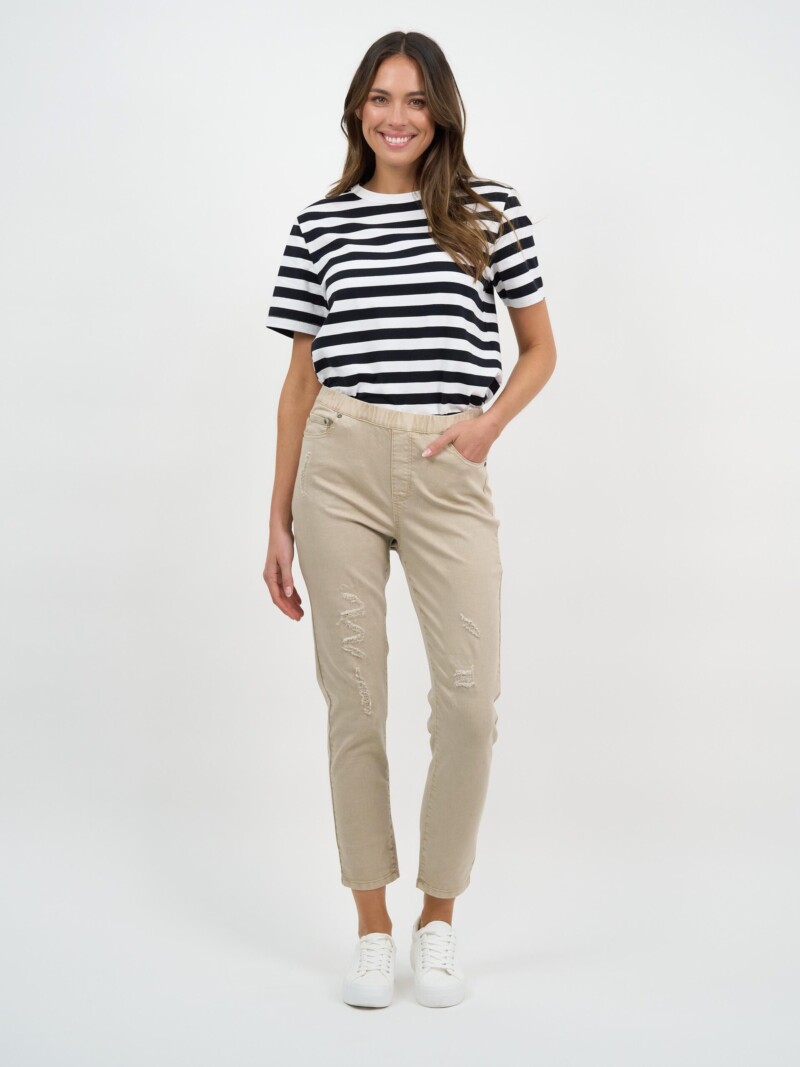 Distressed Pull On Jean Natural Threadz