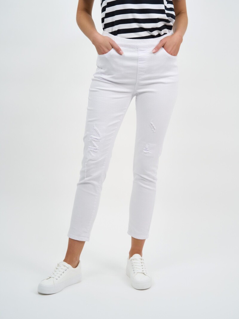 Distressed Pull On Jean White Threadz