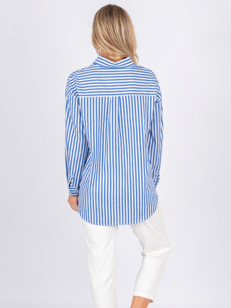 Patch Pocket Stripe Shirt Royal Blue Worthier