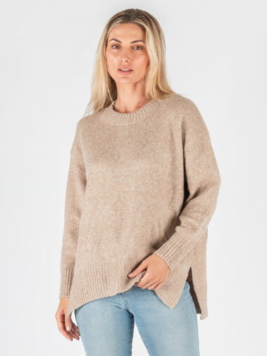 Ribbed Detail Knit Beige Worthier