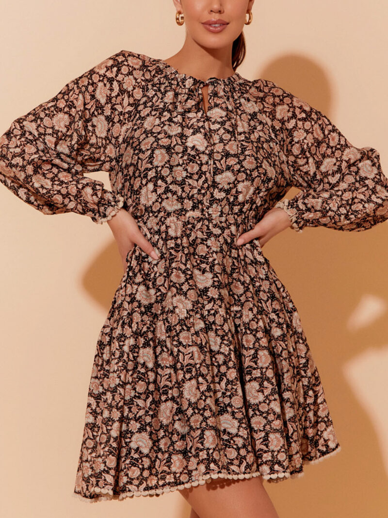 Trim Detail LS Dress Brown adorne