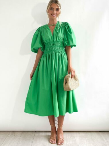 Waisted Midi Dress Green YH & Co