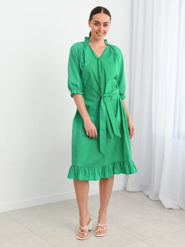 Liberty Rose Vee Neck Cotton Dress Emerald