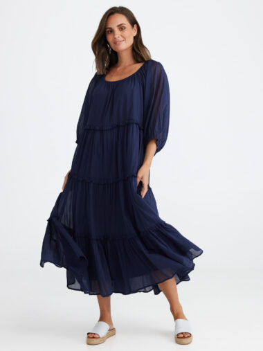 Holiday Voile Tier Dress Navy