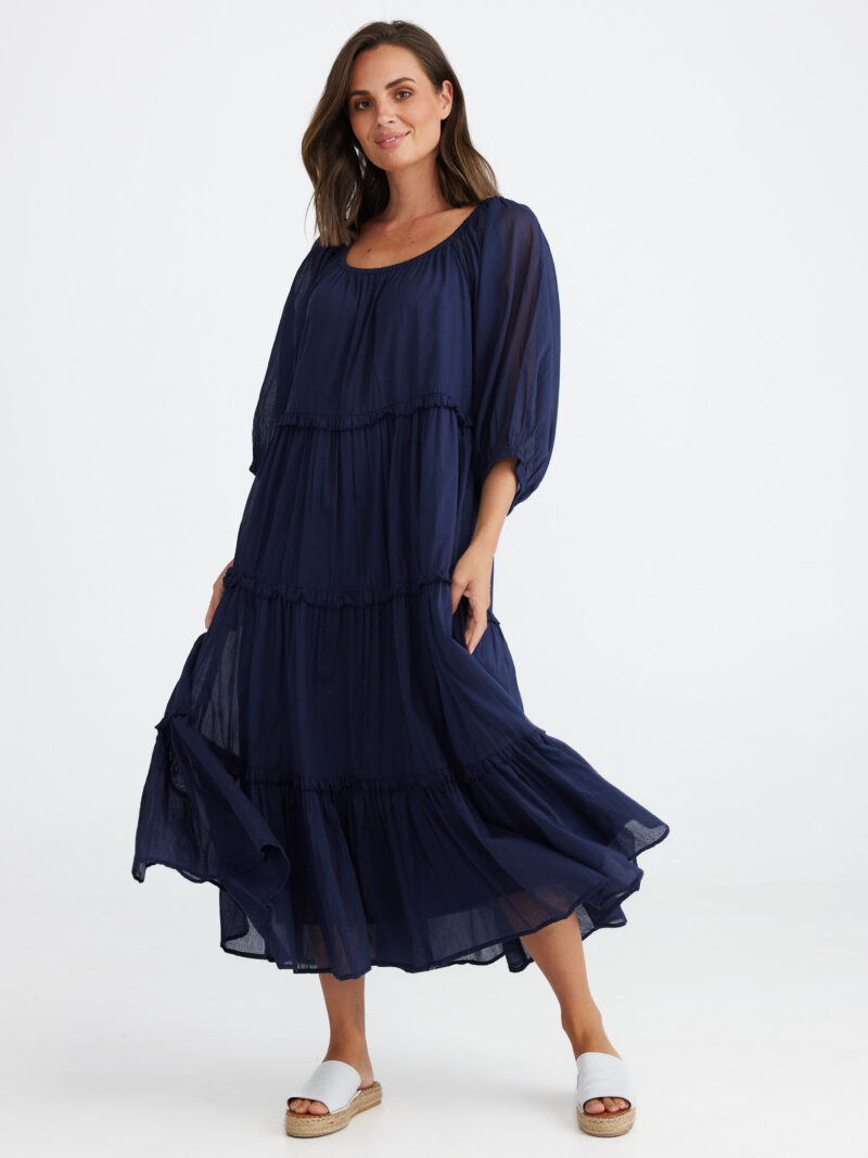 Voile Tier Dress Navy Holiday