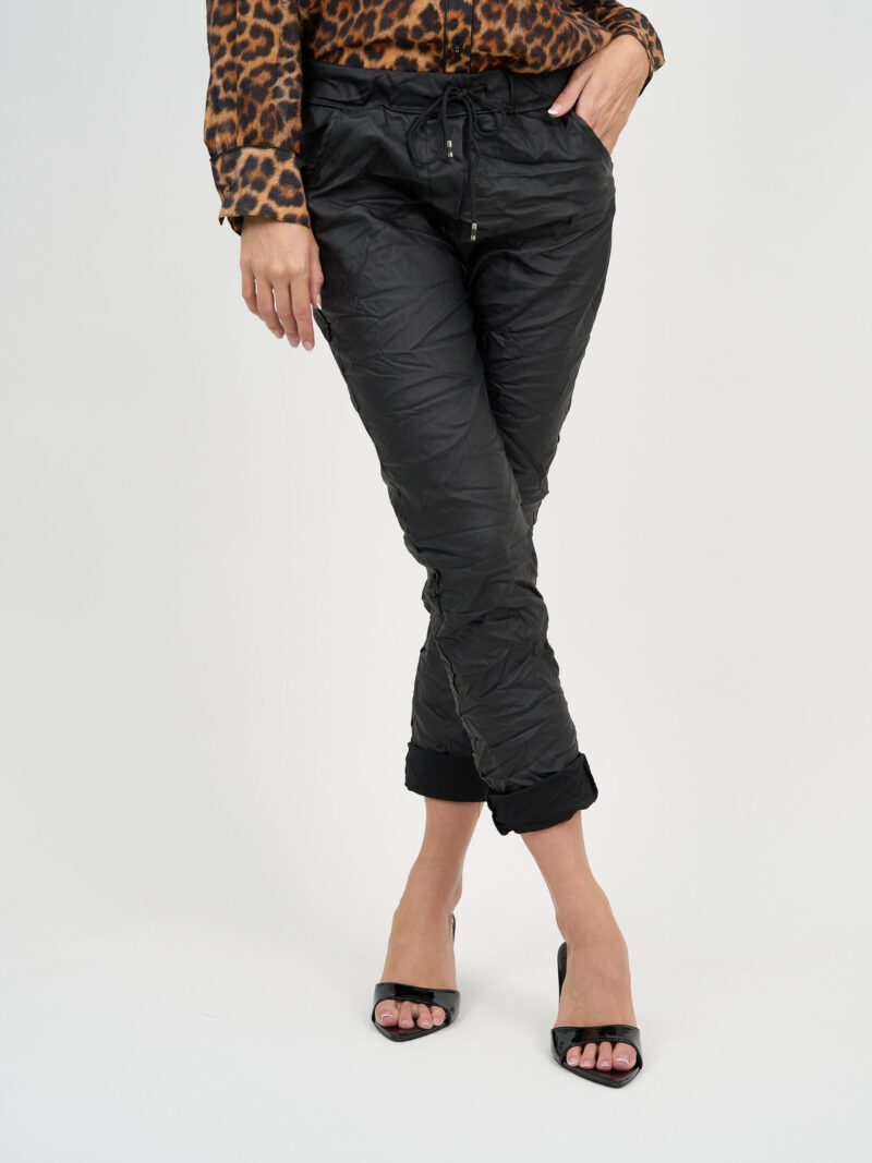 Wet Look Jogger Pant Black La Strada