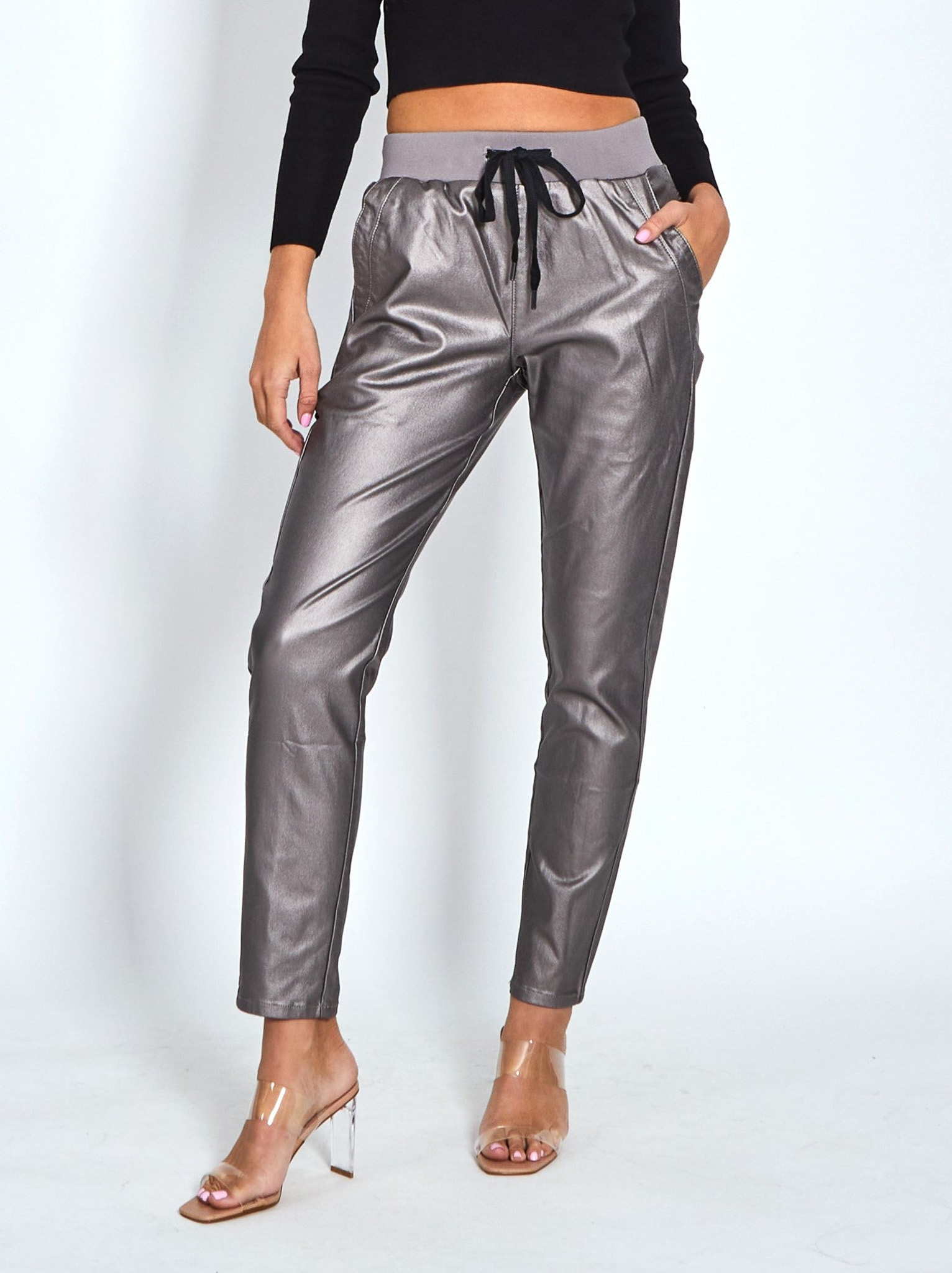 RYRJJ Womens Shiny Metallic High Waist Stretchy Jogger Pants Wet Look  Hip-Hop Club Wear Trousers Sweatpant(Silver,XXL) - Walmart.com