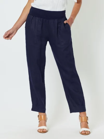 Jersey Waist Linen Pant Navy Gordon Smith