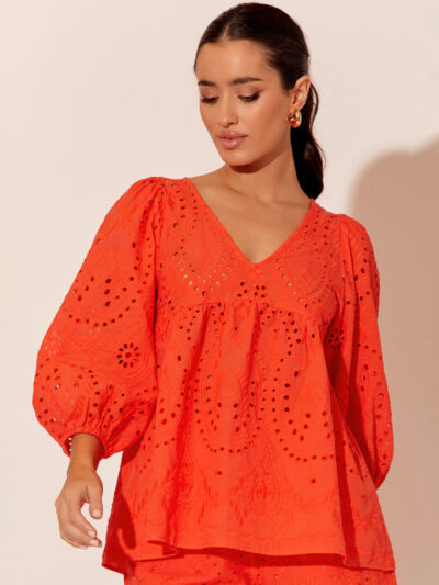 Relaxed Broderie Top Orange adorne