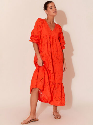 Relaxed Broderie Dress Orange Adorne
