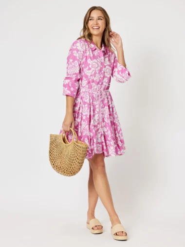 Cotton Print Dress Pink Threadz