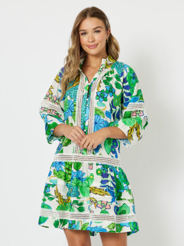 Moroccan Print Cotton Dress Green Hammock & Vine