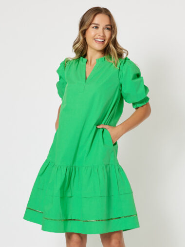 Threadz Cotton Poplin Detail Dress Green