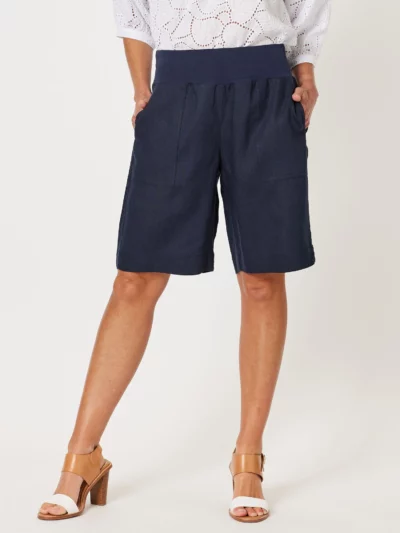 Jersey Waist Linen Short Navy Gordon Smith