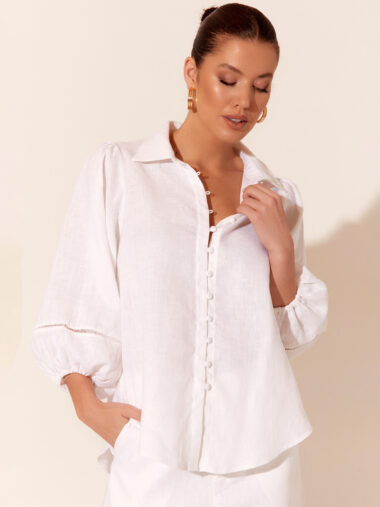 Lace Trim Linen Shirt White Adorne