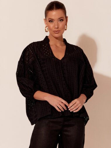 Relaxed Broderie Top Black Adorne