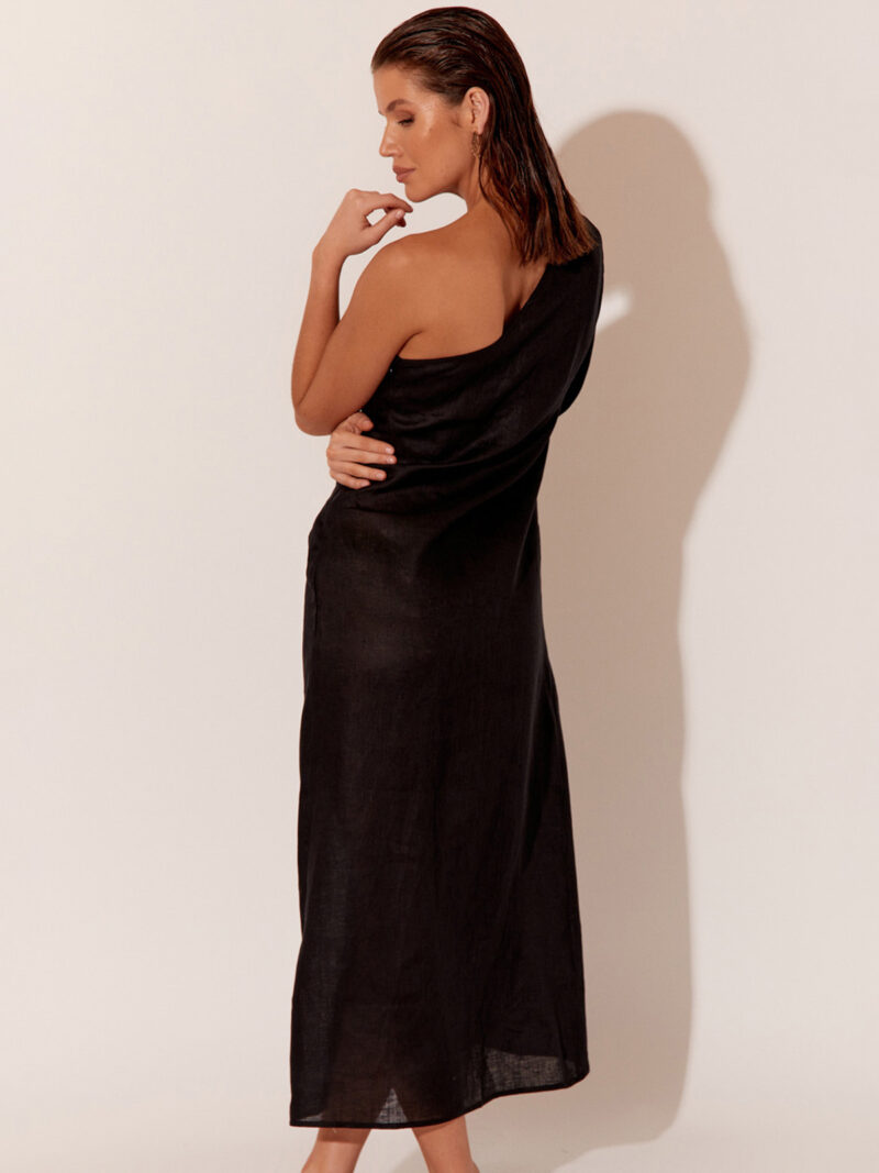 One Sleeve Linen Dress Black Adorne