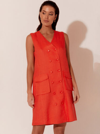 Adorne Linen Vest Dress Tangerine