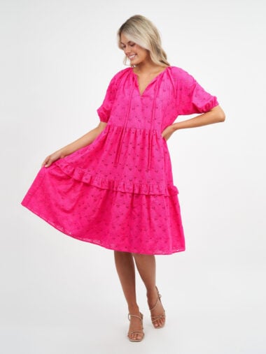 Liberty Rose Tiered Broderie Dress Pink