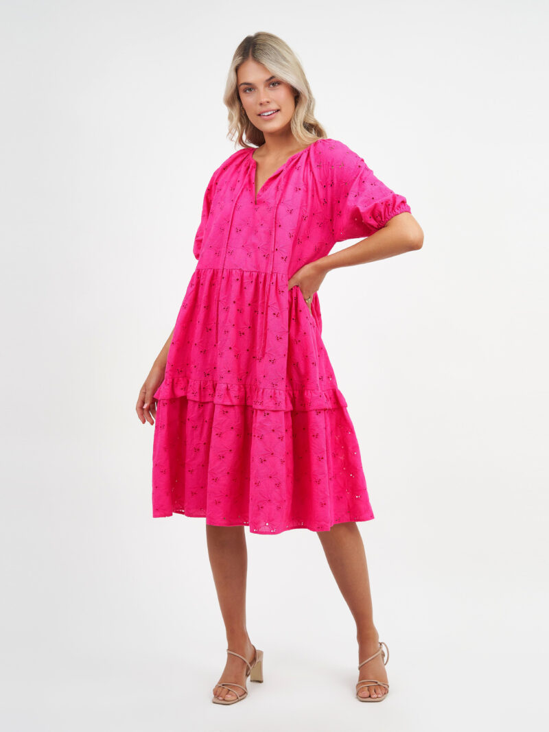 Tiered Broderie Dress Pink Liberty Rose