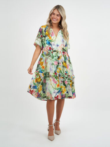 Liberty Rose Tier Frill Relaxed Dress Green