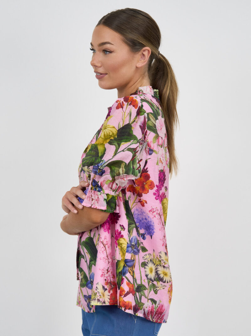 Frill Neck Tie Top Pink Liberty Rose