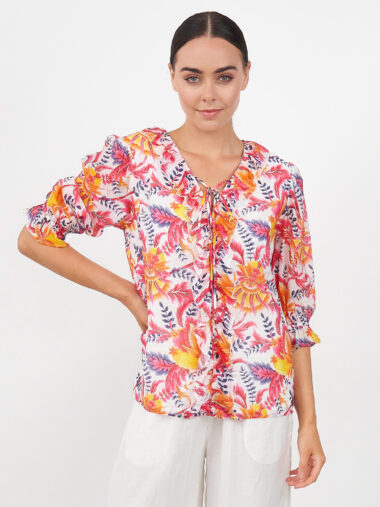Frill Front Tie Top Pink Liberty Rose