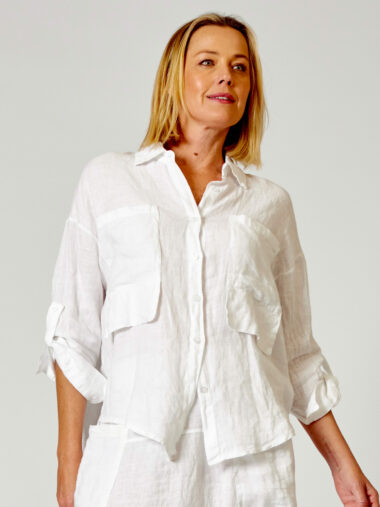 Exaggerated Pocket Shirt White La Strada