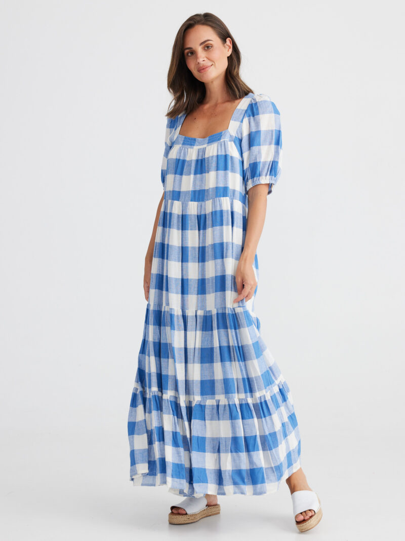 Square Neck Tier Dress Check Holiday