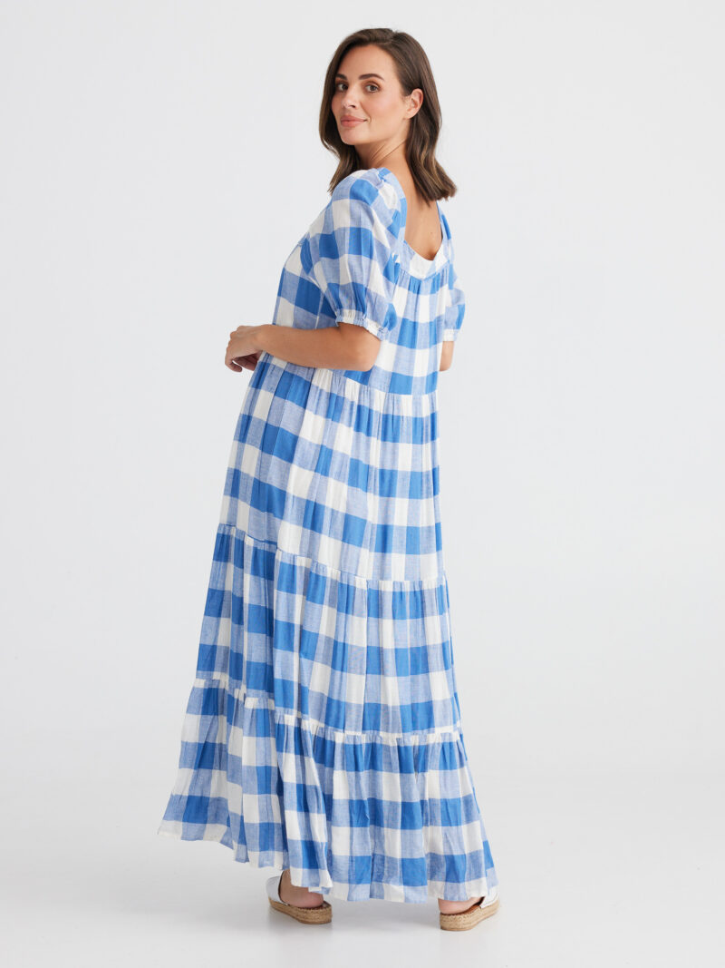 Square Neck Tier Dress Check Holiday