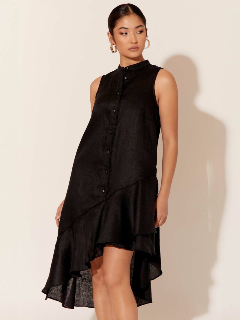 Asymmetric Shirt Dress Black Adorne