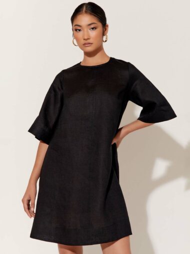 A-line Linen Dress Black Adorne