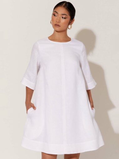 A-line Linen Dress White Adorne