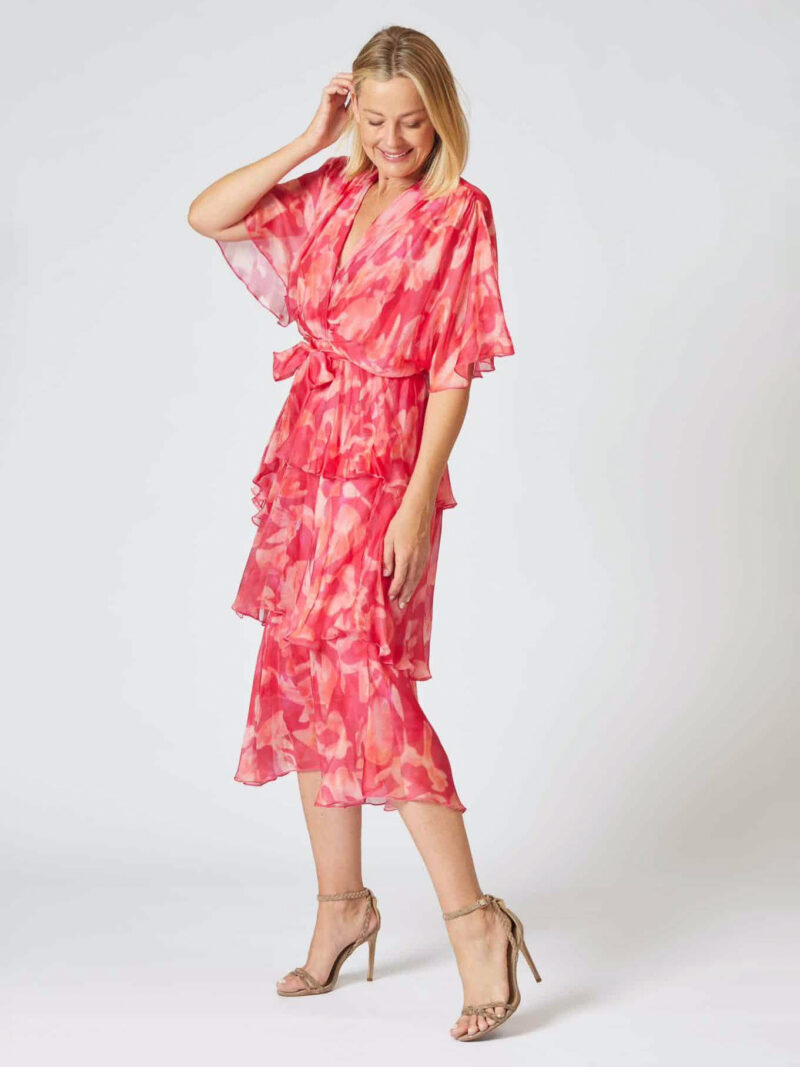 Silk Tier Layer Dress Pink La Strada