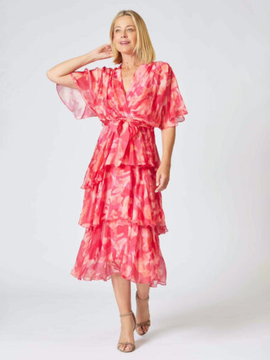 La Strada Silk Tier Layer Dress Pink