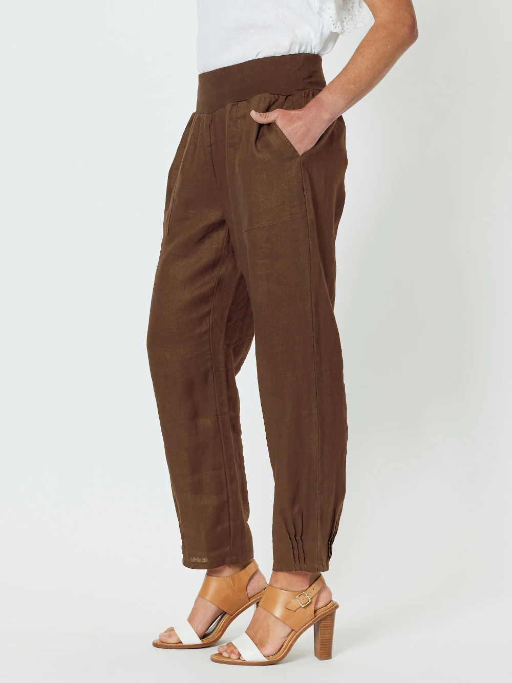 Jersey Waist Linen Pant - Chocolate - Gordon Smith - Florence Store