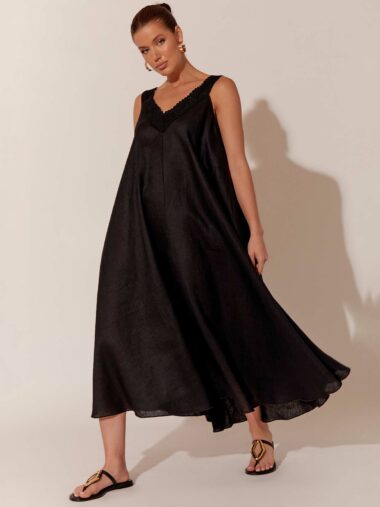Adorne Crochet Linen Dress Black