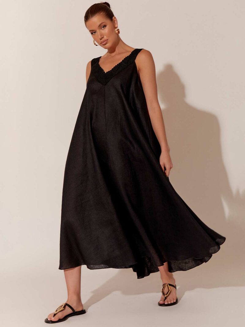Crochet Linen Dress Black Adorne