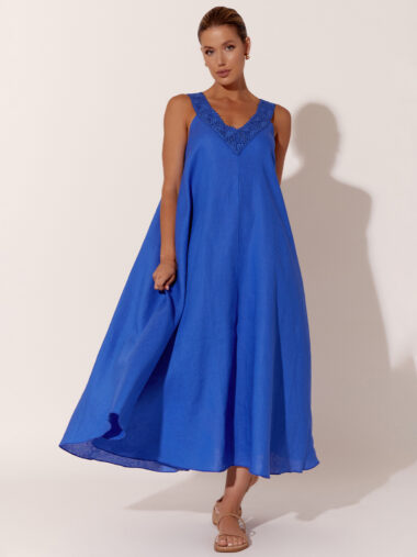 Crochet Linen Dress Blue Adorne
