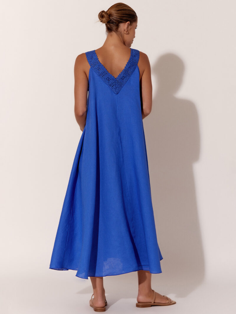 Crochet Linen Dress Blue Adorne