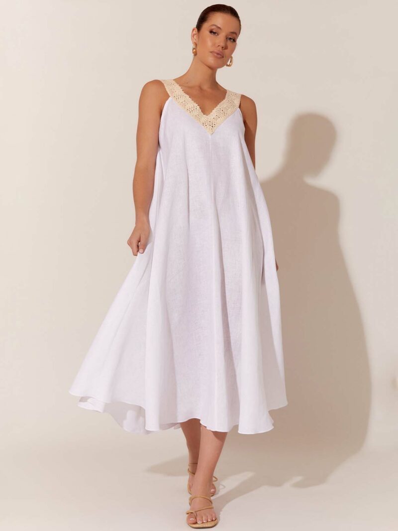 Crochet Linen Dress White Adorne