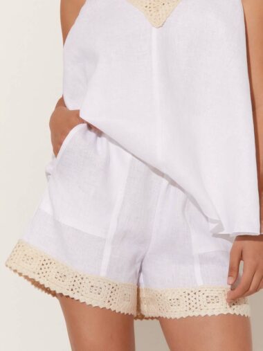 Adorne Crochet Linen Short White