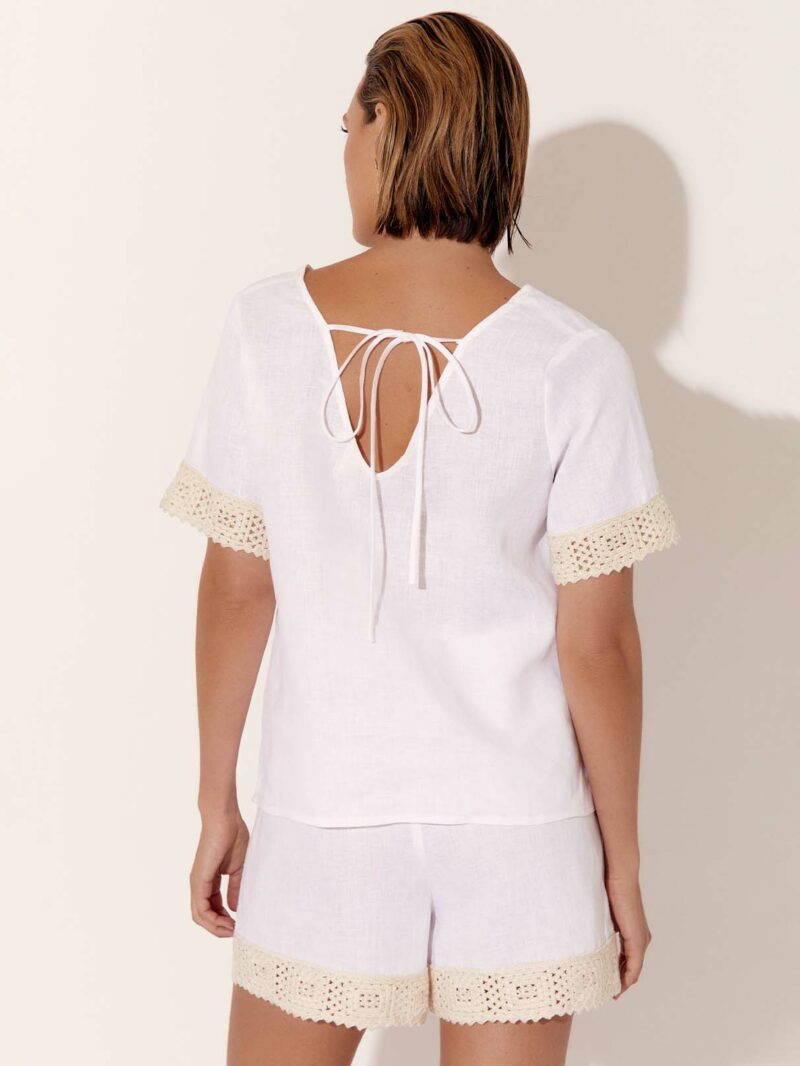 Crochet Linen S/S Top White Adorne